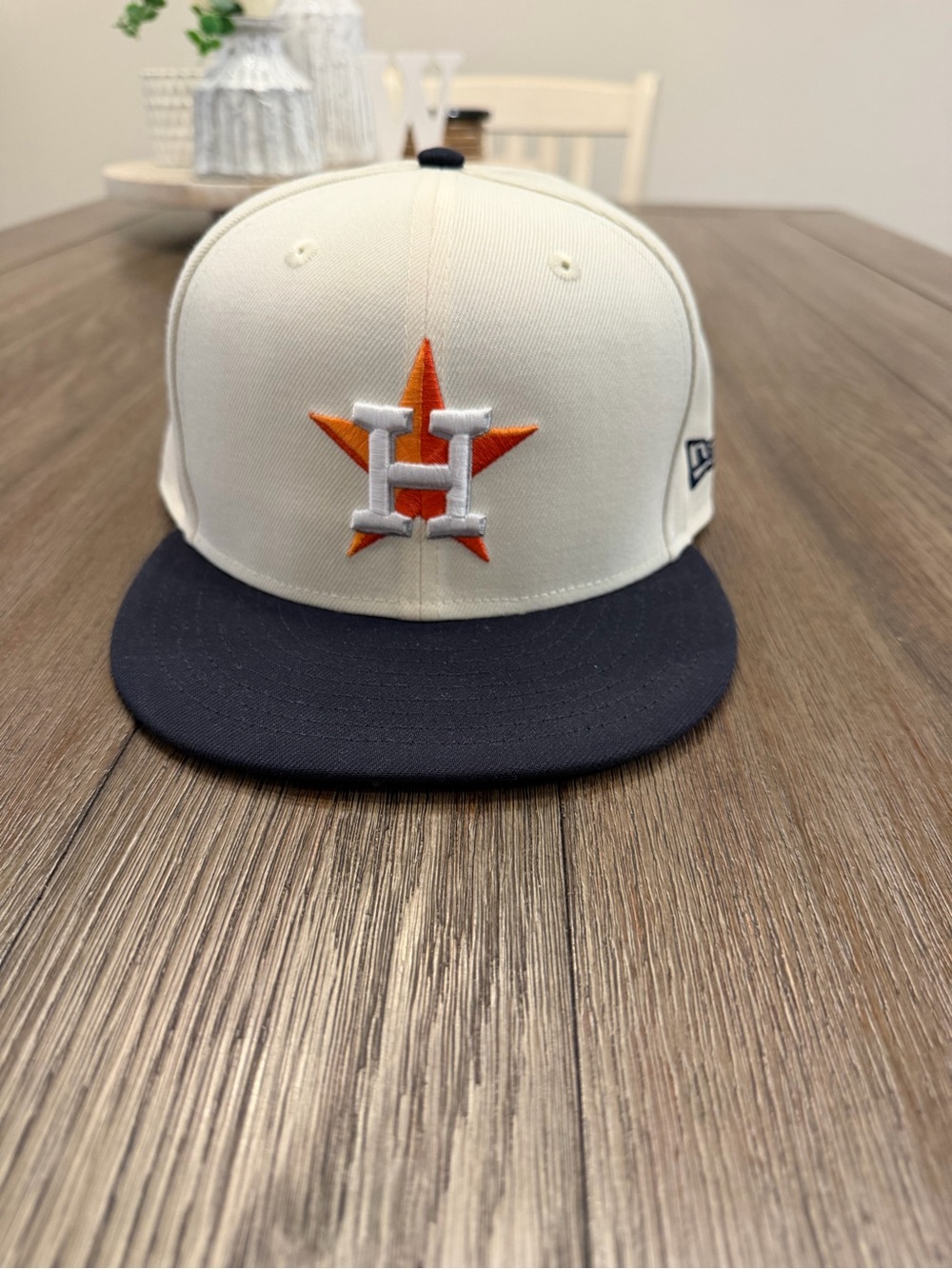 New Era Houston Astros Two-Tone Cream and Navy Fitted Hat with Orange Logo